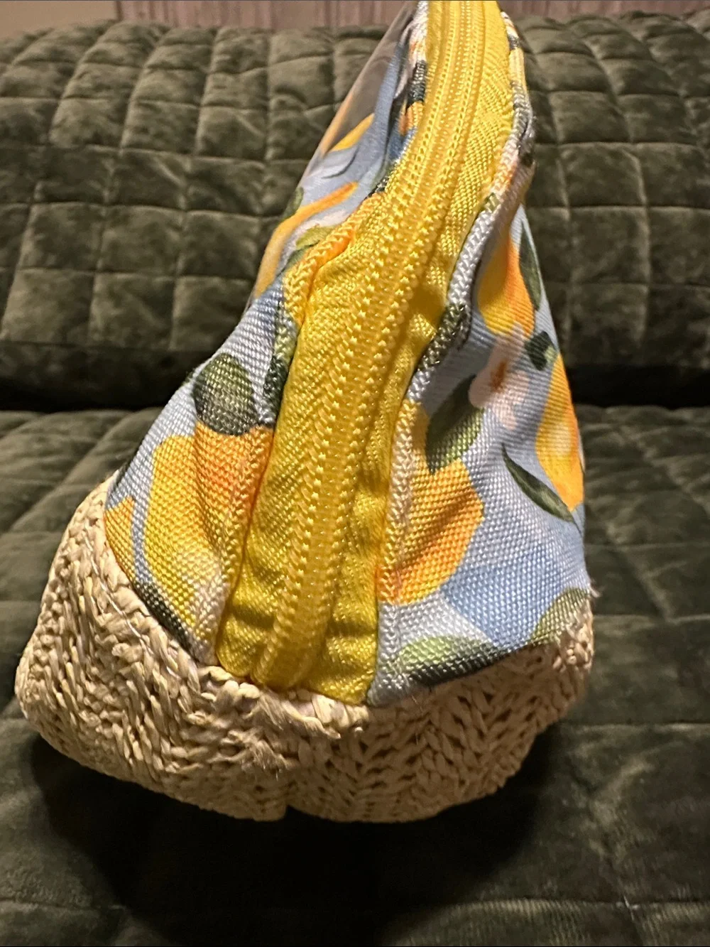 Wandering Moon Yellow Lemon Print Woven Zipper Pouch